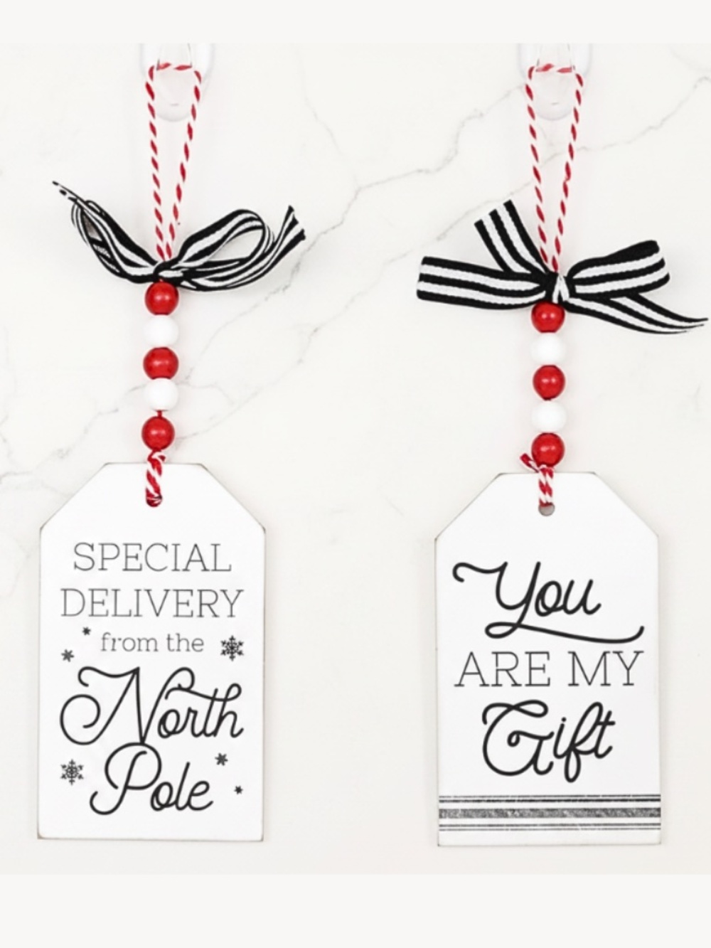 Set/2 Wooden Gift Tag Ornaments